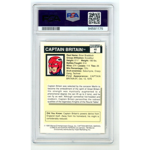 1990 Impel Marvel Universe Captain Britain #40 PSA 8 NM-MT Near Mint - Picture 2 of 2